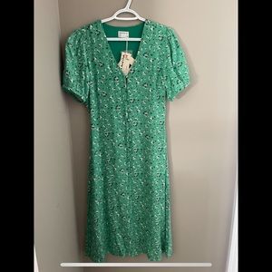 Frank and Oak Puff Sleeve Green Floral Dress size small. New with tags.